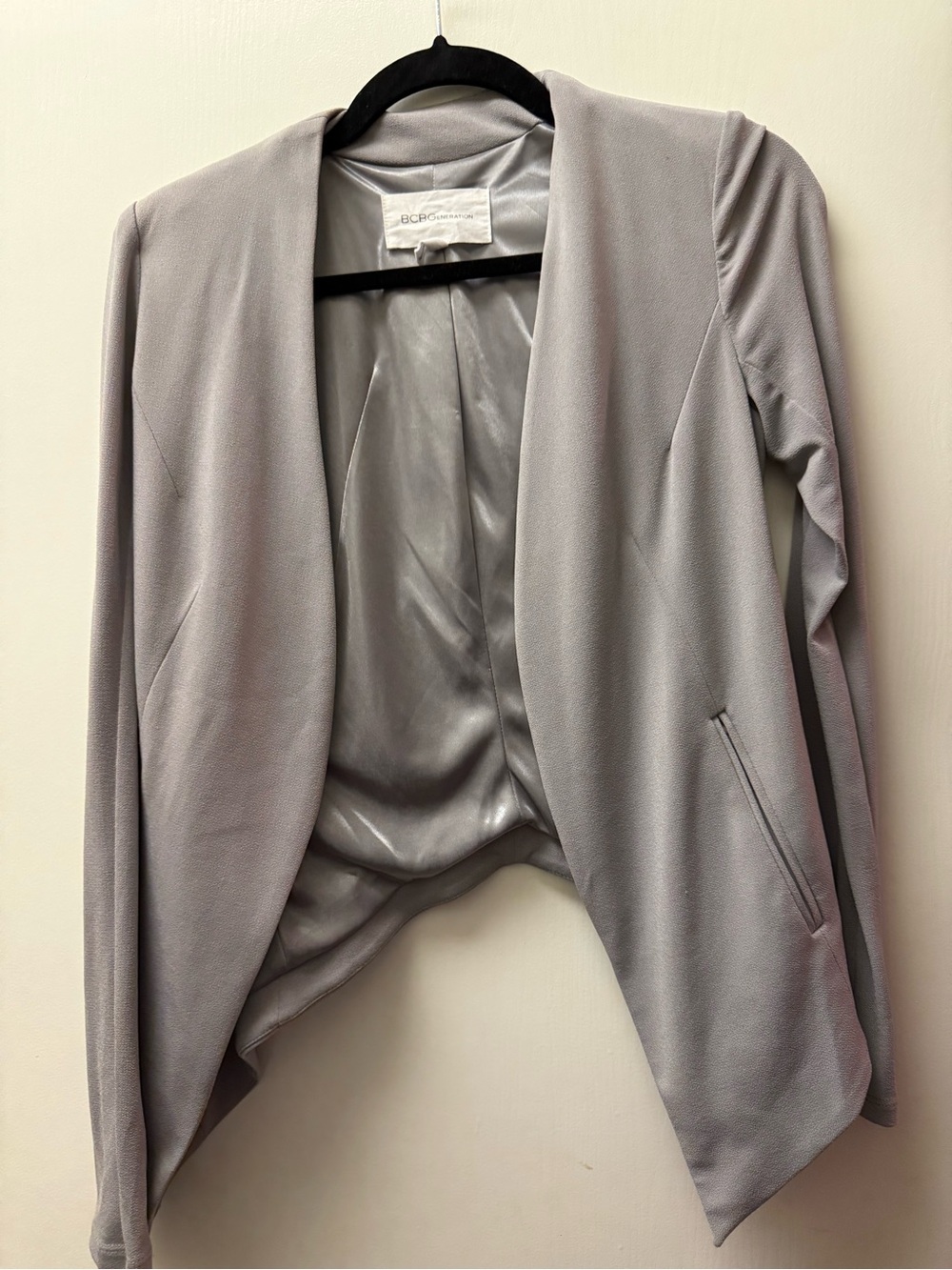 BCBGMaxAzria Light Gray Open-Front Draped Blazer